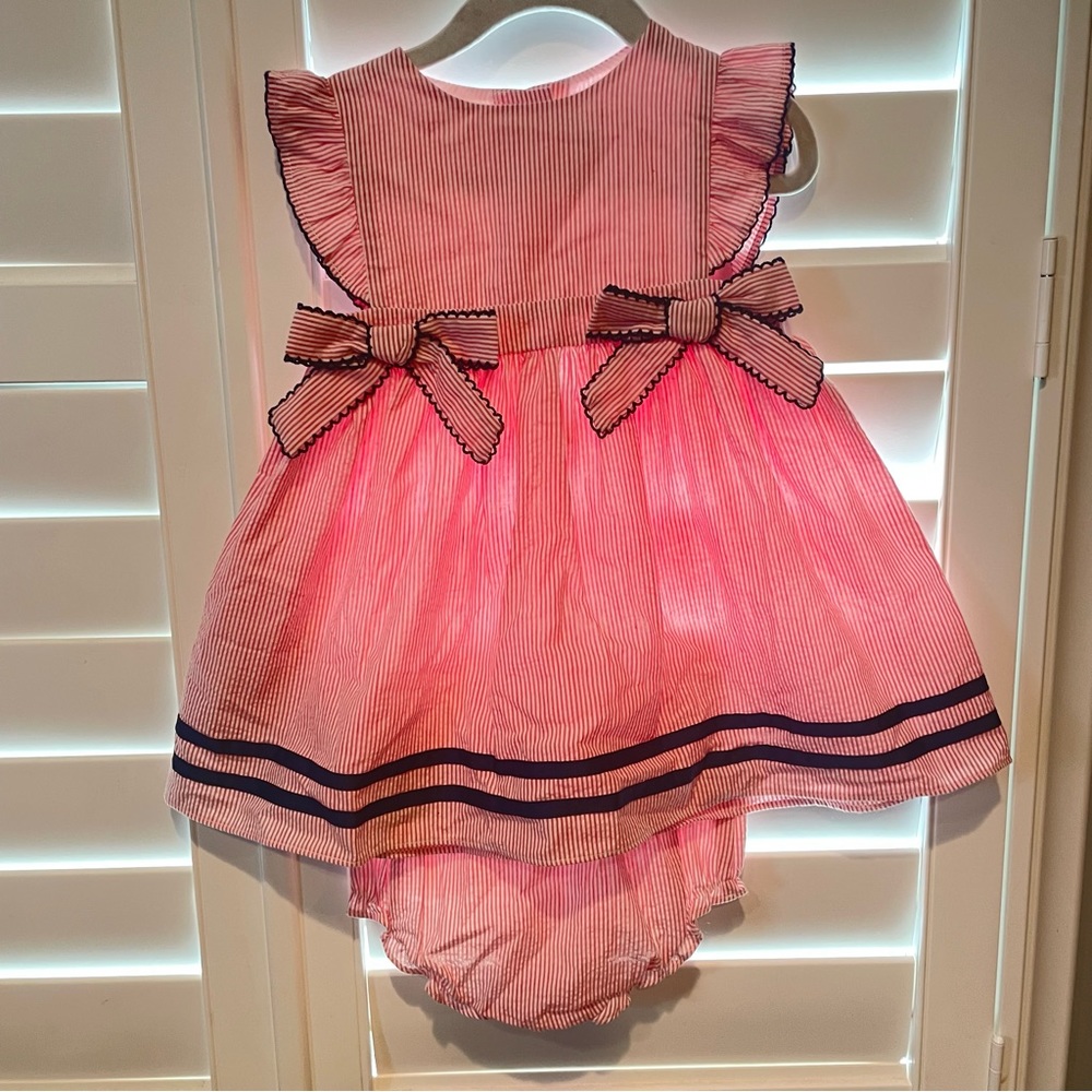 Starting Out Striped Dress with Bows and Matching Bloomers Red White